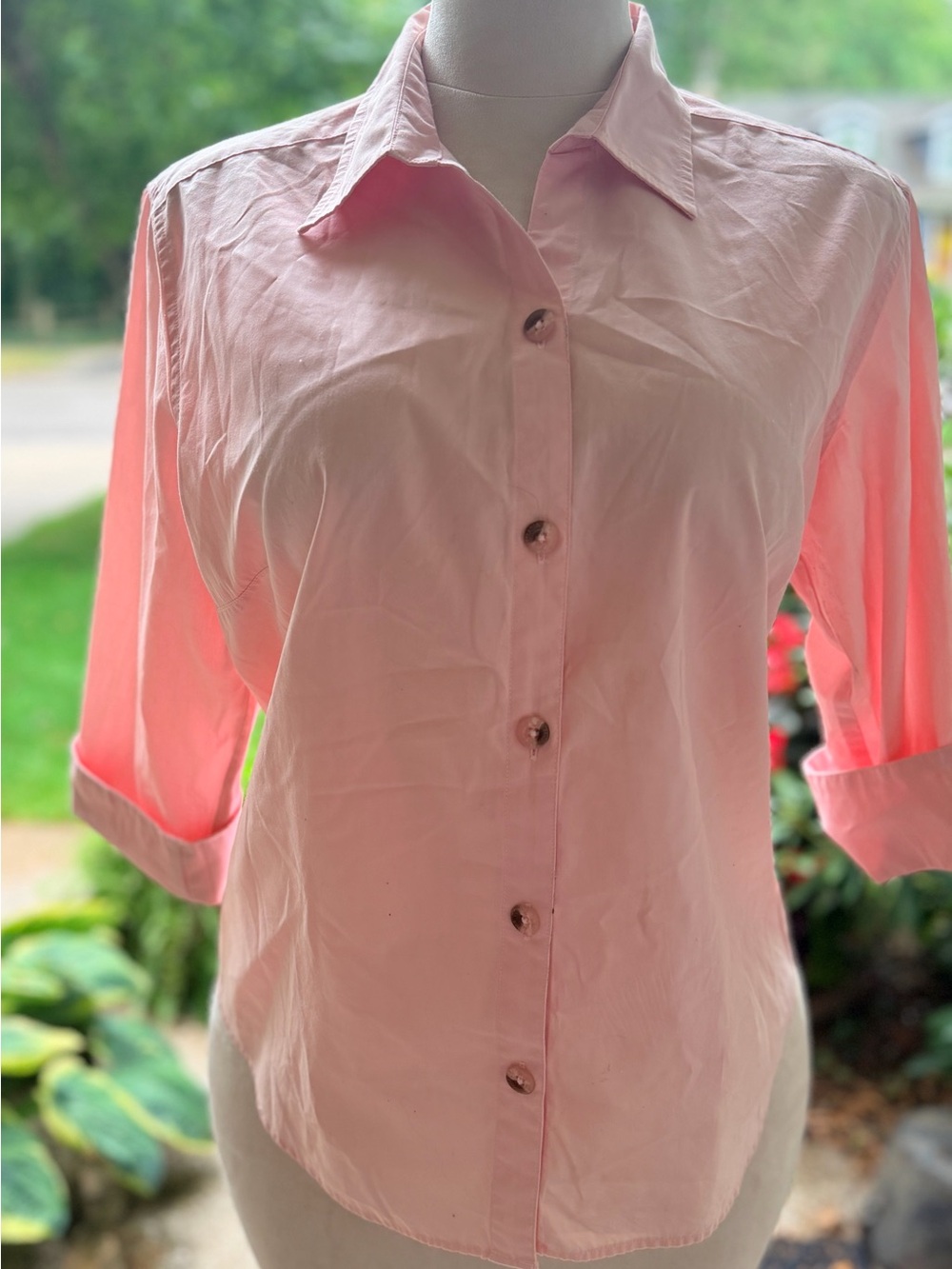 Columbia XL Pink 100% Cotton Button Front Shirt Roll Cuff Preppy Gorpcore Hiking